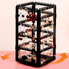360° Rotating Jewelry Organizer Stand with 5 Layers,Acrylic Earring Holder Organizer Stand,228 Holes and 232 Grooves for Studs,Dangly Earrings,Chains,Bracelets,Necklace