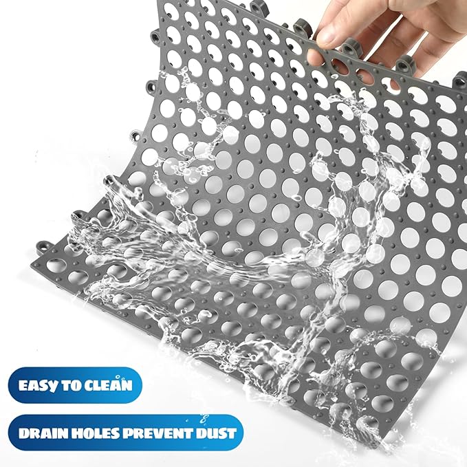 Tinideya 24 Modular Interlocking Floor Mat Rubber Tiles 12"x12" Drainage Interlocking Tiles Drain Holes Non-Slip Drainage Mats for Pool, Kitchen, Shower, Patio Pet Areas (Gray) (Round)