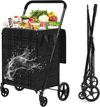 Shopping Cart for Groceries, 396 LBS Super Capacity Folding Utility Cart with Waterproof Liner, 360° Rolling Swivel Wheels Collapsible Cart, Heavy Duty Trolley for Laundry, Groceries (Jumbo+Bag)