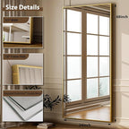 GLSLAND 68" x 24" Full Length Mirror - Rectangle Floor Mirrors Aluminum Alloy Frame Full Body Mirror for Bedroom, Living Room, Cloak Room, Gold