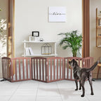 Freestanding Dog Gate Indoor,Doggie Gate Foldable Pet Gates for Doorways,Stairs or Hallways, Wooden Brown Pet Gate for The House, Pet Fence with Support Feet Included,24 "Height-6 Panels