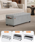 Velvet Storage Ottoman Bench, End of Bed Bench with Legs, Large Entryway Bench, Foot Rest Stool, Tea Table for Bedroom, Living Room, Loads 770 lb, 15.7"L x 43"W x 15.7"H, Dove Gray, UASND62G