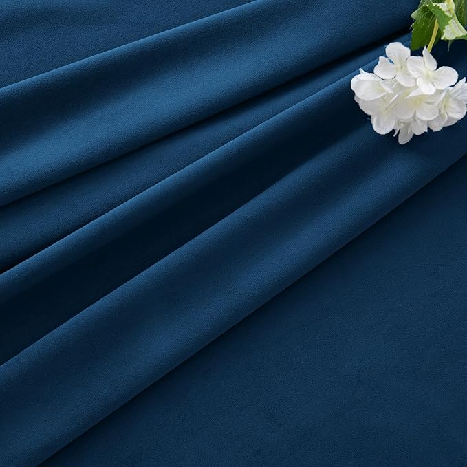 MIULEE Velvet Curtains 96 Inches Long 2 Panels Set for Bedroom, Pinch Pleat Back Tab Thermal Insulated Living Room Darkening Drapes Pleated Blackout Floor to Ceiling Curtains with Hooks, Navy Blue