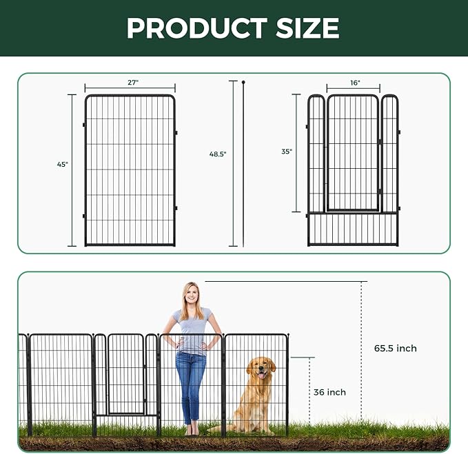 FXW Garden Fence Outdoor for The Yard – 45in(H) x 54.7ft(L) Heavy Duty Metal Animal Barrier for Dog and Rabbit, Decorative Dog Fence, 24 Panels, Black