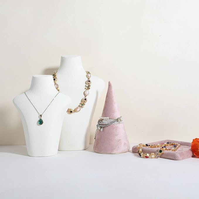 GemeShou Velvet bracelet display stand for selling, pink jewelry bangle holder with golden base, felt bracelet storage organizer for nightstand home decor【Bracelet holder-pink】