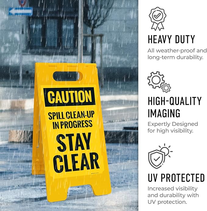 Caution Spill Cleanup in Progress Stay Clear Sidewalk Sign Kit, 10x16 Inches, with A Frame Stand, Made in USA