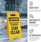 Caution Spill Cleanup in Progress Stay Clear Sidewalk Sign Kit, 10x16 Inches, with A Frame Stand, Made in USA
