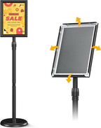 Sign Holder Sign Holder Stand Sign Stands for Display 8.5 x11 Inches Sign Stand Adjustable Standing Sign Holder 360° Rotating Signage Stand for Restaurant , Business, Supermarket Indoor Outdoor Display（Black）