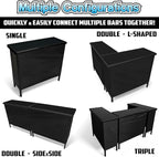 PartyLife Custom Premium Portable Bar Table w/Folding Legs, Black Fabric Bar Skirt, 2 Storage Shelves & 2 Carrying Bags | Commercial Grade | Strong & Sturdy