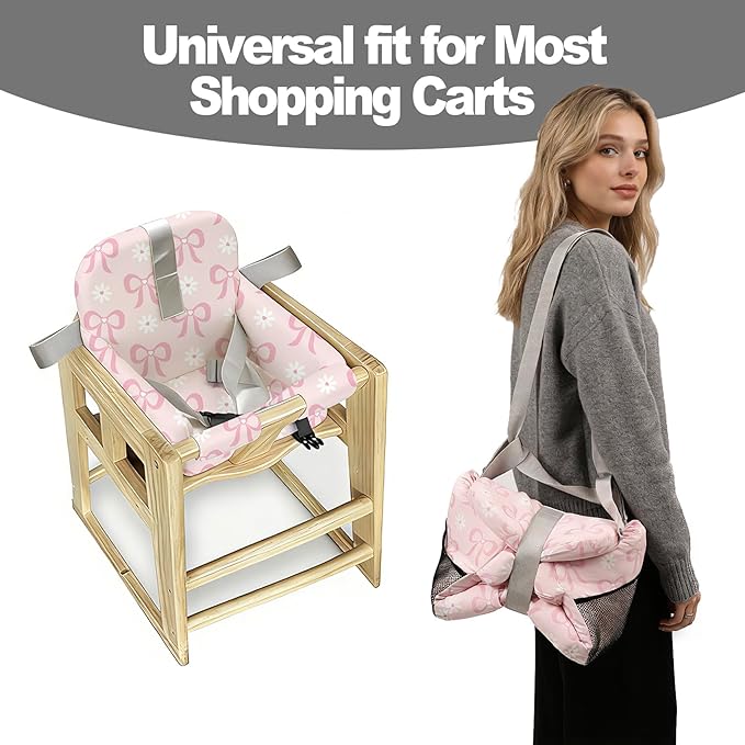 Padded Shopping Cart Cover for Baby Boy & Girl, High Chair Cover for Restaurant Seat, Machine Washable Infant Toddler Buggy Seat Cover (Pink Bow)