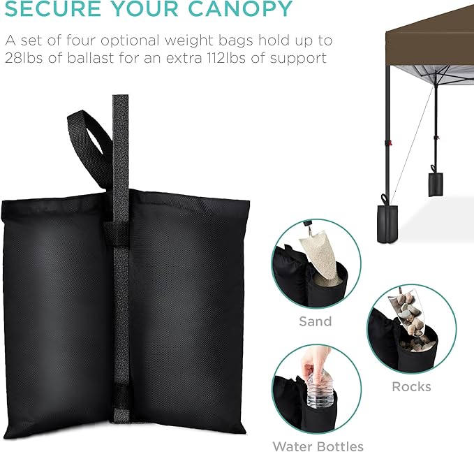 Best Choice Products 10x10ft 1-Person Setup Pop Up Canopy Tent Instant Portable Shelter w/ 1-Button Push, Case, 4 Weight Bags - Brown