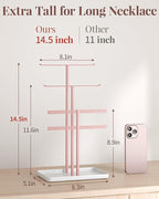 pickpiff Pink Jewelry Stand Holder Organizer: 14.5" Sturdy Hanger for 80 Pcs Jewelry, Jewlery Tower for Display Necklace, Earring, Bracelet, Watch