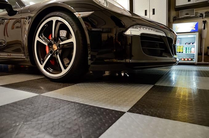 Big Floors RaceDeck CircleTrac, Interlocking Non-Slip Garage Flooring Tile, Durable, Modular, Heavy-Duty Copolymer, Easy Install (White, 48 Pack of 12 x 12" Tiles)