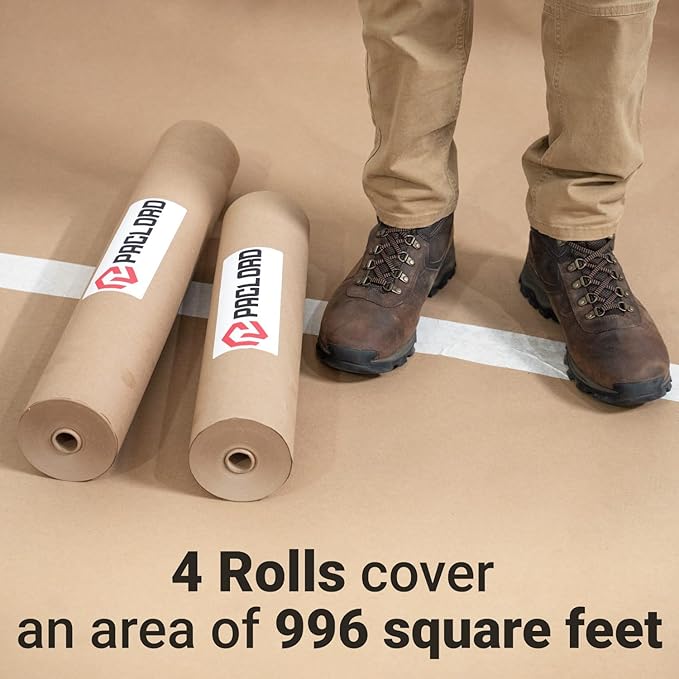 18" x 1992" (166’) Brown Rosin Paper Roll (Pack of 4) - Made in USA Thick Heavy-Duty 7 mil Masking Paper for Surface Protection from Paint, Dust, Foot Traffic - Paint Floor Covering