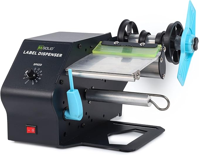 U.S. Solid Automatic Label Dispenser for Rolls and Fanfold Labels - Translucent and Opaque - Adjustable Speed - Core Sizes 1", 1.5", 3" - Width 0.2-4.7 in - Length 0.2 in-∞