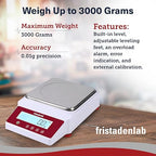 Fristaden Lab Digital Balance - USA Company - 3000g Capacity with Genuine 0.01g Precision, Analytical Scale Ideal for Scientific Research, Home Labs & Academic Use