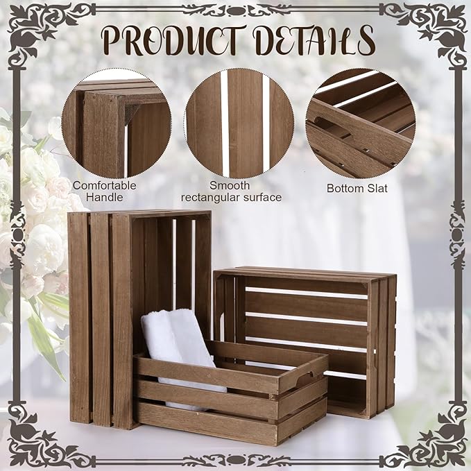 Soaoo 3 Pcs Decorative Nesting Wooden Crates for Storage Display, 3 Sizes Rustic Wood Decorative Storage Crates with Handle Farmhouse Crate Box Container(Stone Gray)