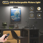 Lightbiz Picture Light, 20inch 6000mAh Rechargeable Picture Lights for Wall Battery Operated Wall Lights with Remote, 3 Colors Paintings Light Dimmable Art Light for Artwork, Gallery (Black)