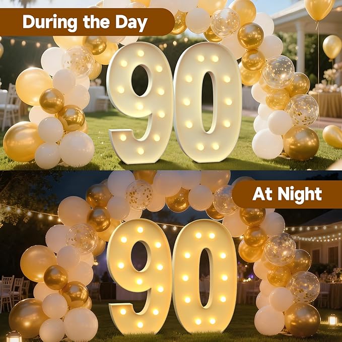 4FT Marquee Numbers 90, Large Light up Number 90 for Birthday Party Supplies, Sign, Backdrop, Happy 90th Birthday Decorations for 90 Years Old Women Men