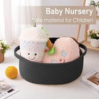 Woven Basket,Small Rope Storage Bin with Handles & Ribbon Bag, Organizer for Shelves Closets,Gift Basket Empty for Birthday,Books,Dog Toys, Black/2 Pack
