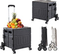 Foldable Utility Cart ，Folding Shopping carts，Collapsible cart with Stair Climbing Wheels, 8 Wheel Shopping cart，Collapsible Rolling Crate with Telescoping Handle (Black, 17.32 * 17.13 * 30.12)