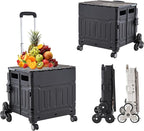 Foldable Utility Cart ，Folding Shopping carts，Collapsible cart with Stair Climbing Wheels, 8 Wheel Shopping cart，Collapsible Rolling Crate with Telescoping Handle (Black, 17.32 * 17.13 * 30.12)