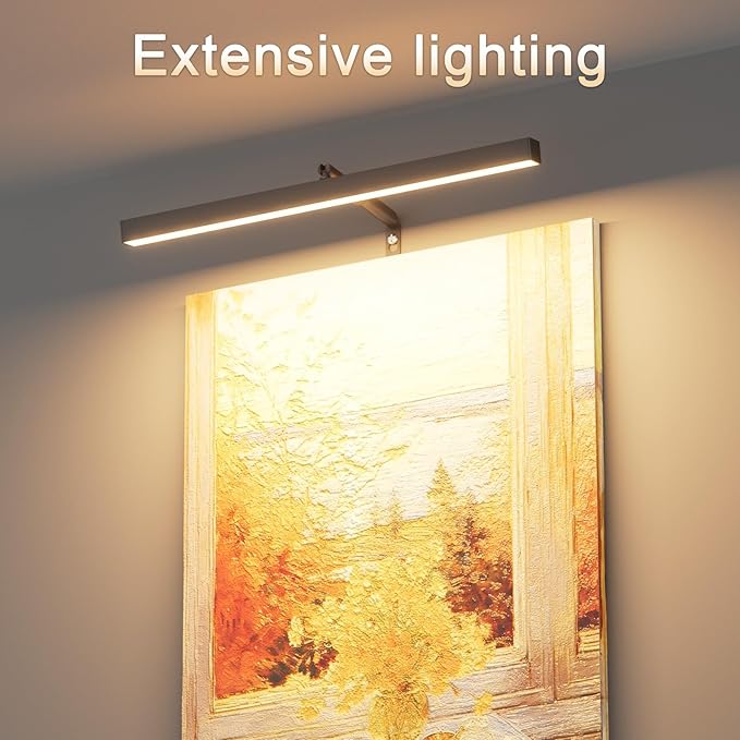 Plug in Picture Lights for Wall, 16 inch Dimmable LED Art Light with Remote, 3 Colour Temperature Gallery Painting Wall Light for Picture Display Dartboard Art Work (Black)