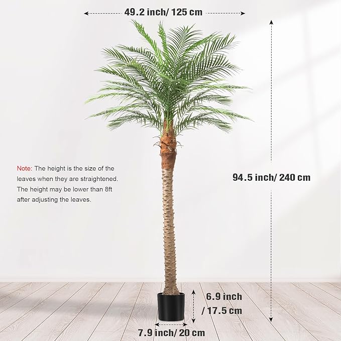 Artificial Phoenix Palm Tree 8ft Tall – Fake Large Tropical Tree with 18 Adjustable Leaves, Outdoor Indoor Faux Sago Palm Plant for Living Room Patio Poolside Yard Decor (1, 8ft)