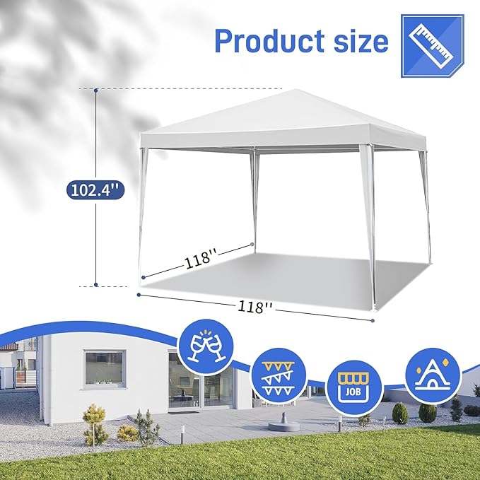 10x10 FT Party Tent, Outdoor Wedding Tents for Parties, Canopy Event Tent with 4 Removable Sidewalls, Waterproof Gazebo Shelter for Birthday Parties, Weddings, BBQs & Events (10X10FT-4Sides White)