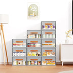 Stackable Storage Drawers - Pull Out Storage Bins with Drawers for Closet Clothes Organizers with Weekly Labels & Clear Window, Closet Shelf Storage for Bedroom, Living Room, 5 Pack, Grey