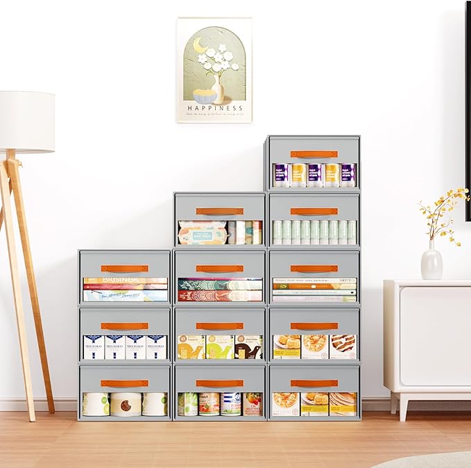 Stackable Storage Drawers - Pull Out Storage Bins with Drawers for Closet Clothes Organizers with Weekly Labels & Clear Window, Closet Shelf Storage for Bedroom, Living Room, 5 Pack, Grey