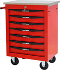 7 Drawers Tool Cart on Wheels with Stainless Steel Worktop, Heavy Duty Mobile Rolling Drawer Tool Chest with Locking Wheels & Lockable Drawers, Garage Tool Storage Cabinet (Red, 7 Drawers)