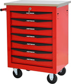 7 Drawers Tool Cart on Wheels with Stainless Steel Worktop, Heavy Duty Mobile Rolling Drawer Tool Chest with Locking Wheels & Lockable Drawers, Garage Tool Storage Cabinet (Red, 7 Drawers)