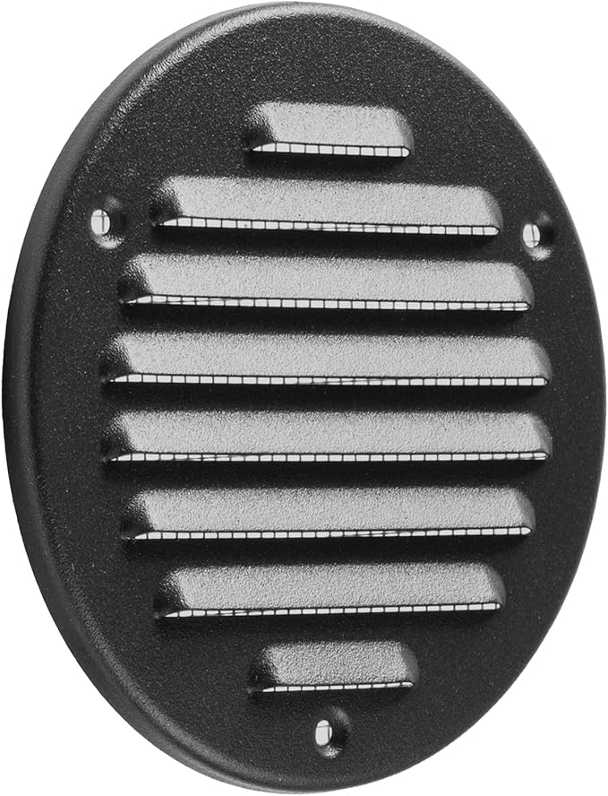 Vent Systems 4 Inch (Inner) Black Metal Soffit Vent Cover - Durable Round Air Vent Grille with Mesh Screen - Weather Resistant Ventilation Grill - Wall & Ceiling, Indoor & Outdoor Crawlspace Vent
