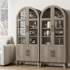 71" Modern Fluted Display Cabinet with Glass Door, Arched Curio Cabinet with Adjustable Shelf, Bookcase for Collectibles Books, Storage Cabinet for Living Room, Dining Room, Grey