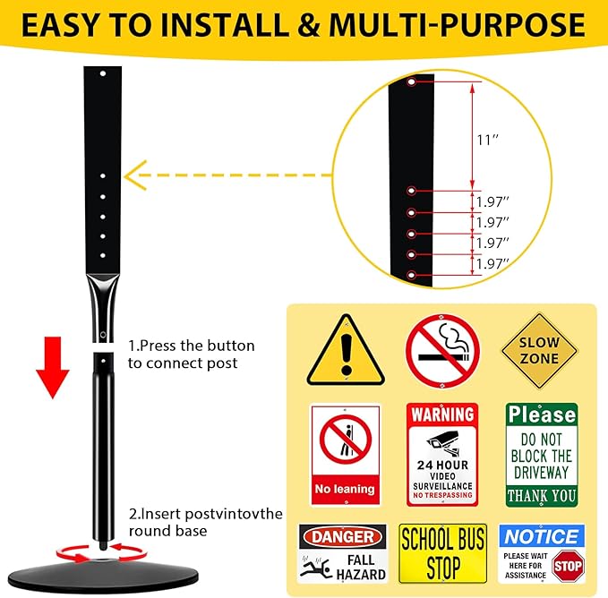Heavy Duty Cast Iron Sign Post, 12" Round Base, 48" Movable Sign Stand