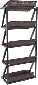 5 Tiers Retail Display Rack, Single Row Commercial Market Shelf Fruit and Vegetable Basket Stand Rack Set Snack Pantry Shelf Unit for Kitchen, Office, Store
