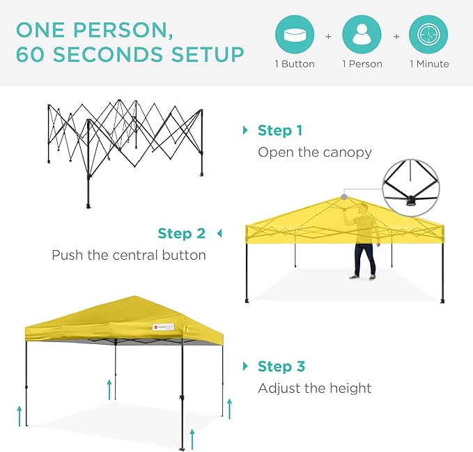Best Choice Products 10x10ft 1-Person Setup Pop Up Canopy Tent Instant Portable Shelter w/ 1-Button Push, Case, 4 Weight Bags - Yellow