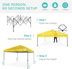 Best Choice Products 10x10ft 1-Person Setup Pop Up Canopy Tent Instant Portable Shelter w/ 1-Button Push, Case, 4 Weight Bags - Yellow