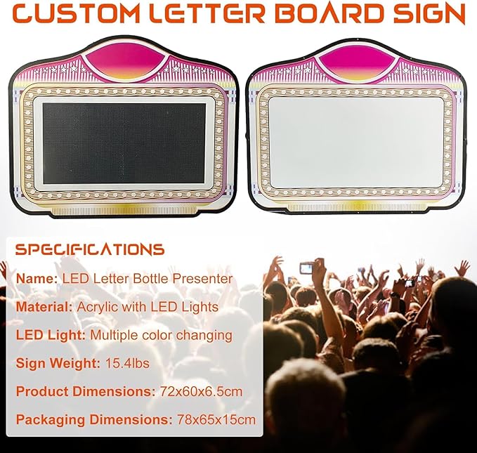 LED Letter Bottle Presenter, VIP Bottle Service Sign Color Display Lights with APP Programmable Scroll Play, Hand Holding Light Box Sign for Party, Bar & Night Club (Programmable)