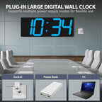 18.7in Large Digital Wall Clock,LED Digital Clock with Big Number,Multi-Function Remote Controlled Wall Clock with Timer, Alarm and Calendar Display(Blue)