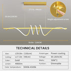 Modern Design Dimmable Desk Linear Pendant Light, with Remote Control Dimmable 3 Color Mode & Brightness Ceiling Lamp, Anti-Flicker Dining Light Fixture for Kitchen, Dining Room (Gold, 57IN)