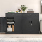 Metal Storage Cabinet, Locking Cabinet with One Drawer and Adjustable Shelf, 36" H x 28" W x 16" D Steel Storage Cabinet for Office, Garage, Home-Black