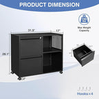 Mobile Lateral File Cabinet,2 Drawer Filing Cabinet with Lock fits A4/F4 or Letter Size for Home Office,Metal Rolling Printer Stand with Open Storage Adjustable Shelves(Black)
