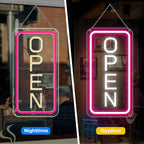 inShareplus 22.8"x 11.8" Open Signs for Business, Super Bright Sign Open, Neon Open Sign with ON/OFF Switch adapter, Electric Light up Sign for Stores, Restaurants Window (Pink&White Vertical)