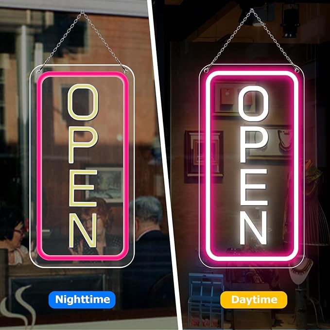 inShareplus 22.8"x 11.8" Open Signs for Business, Super Bright Sign Open, Neon Open Sign with ON/OFF Switch adapter, Electric Light up Sign for Stores, Restaurants Window (Pink&White Vertical)