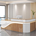 Modern Reception Desk – Front Desk, Reception Counter for Office, Checkout Counter, LED Lighting, Storage, Soft Close Drawers, Custom Logo, Fully Assembled (L,120IN)