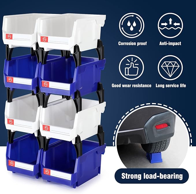 Pe&Hui Storage Organizer Bins,Wall Mount Storage Parts Rack,Stackable Shop Tool Bins for store Screws,Small Parts,Office Supplies and other Accessories Blue (6Pack)