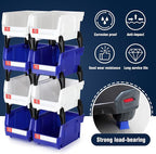 Pe&Hui Storage Organizer Bins,Wall Mount Storage Parts Rack,Stackable Shop Tool Bins for store Screws,Small Parts,Office Supplies and other Accessories (8Pack Blue&White) …
