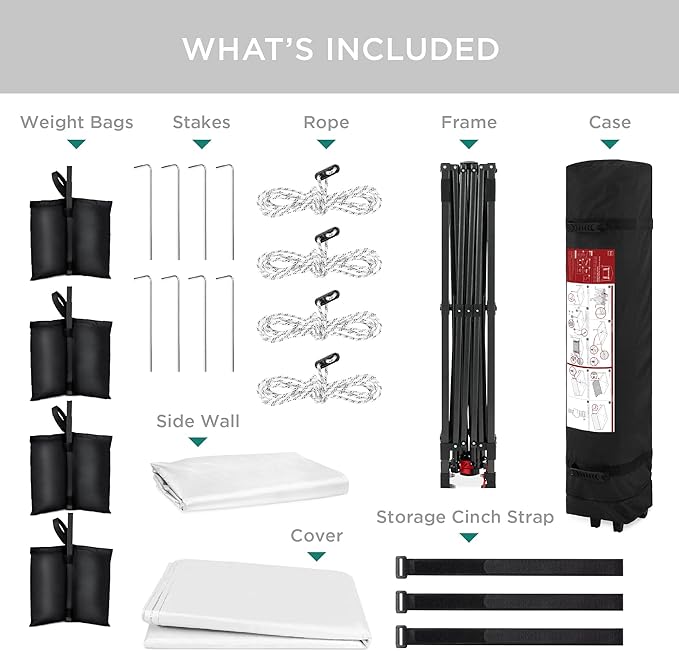 Best Choice Products 10x10ft Easy Pop Up Canopy w/Side Wall, 10 Pockets, Portable Carrying Case, 1-Button Setup, 4 Weight Bags - White